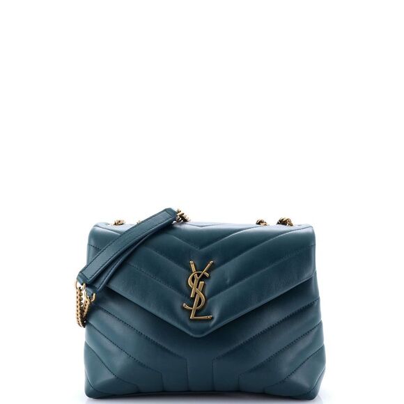 Saint Laurent Loulou Shoulder Bag Matelasse Chevron Leather Small Green - Picture 1 of 6